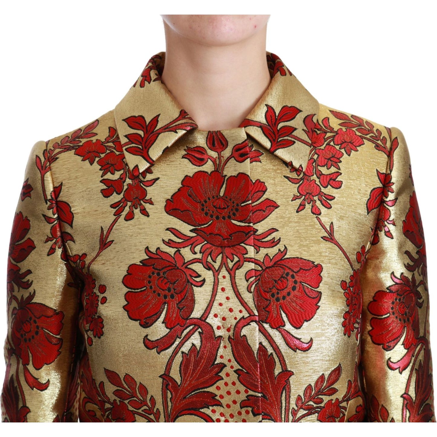Dolce & Gabbana Red Gold Floral Brocade Cape Coat Jacket