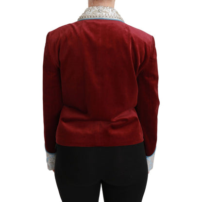 Dolce & Gabbana Red Velvet Baroque Crystal Blazer Jacket