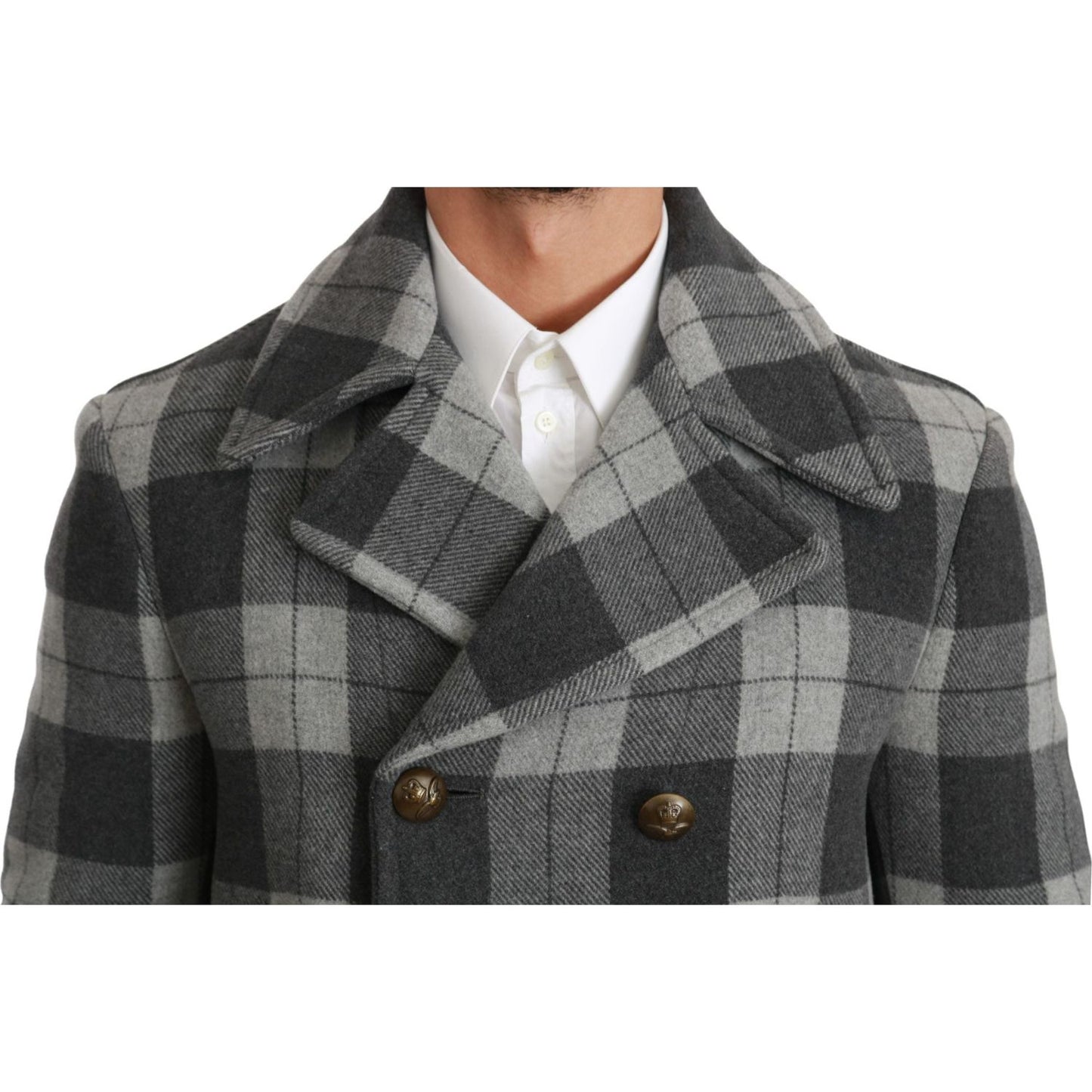 Dolce & Gabbana Gray Check Wool Cashmere Coat Jacket