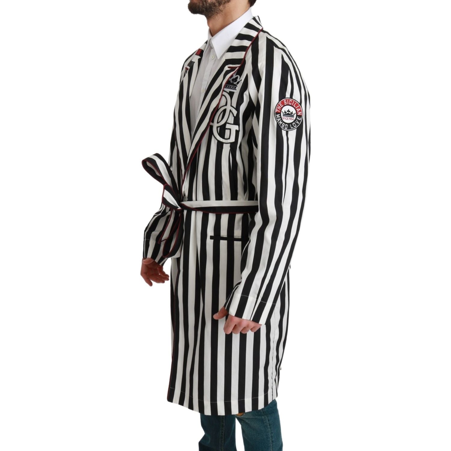 Dolce & Gabbana Black Coat Nightgown  White Cotton Robe