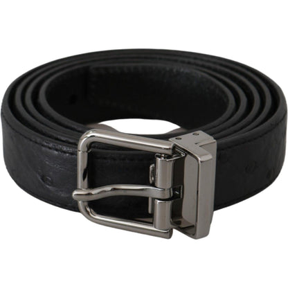 Dolce & Gabbana Black Exotic Skin Pattern Silver Buckle Belt Belt