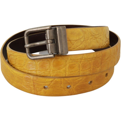 Dolce & Gabbana Yellow Exotic Skin Leather Grey Buckle Belt Belt