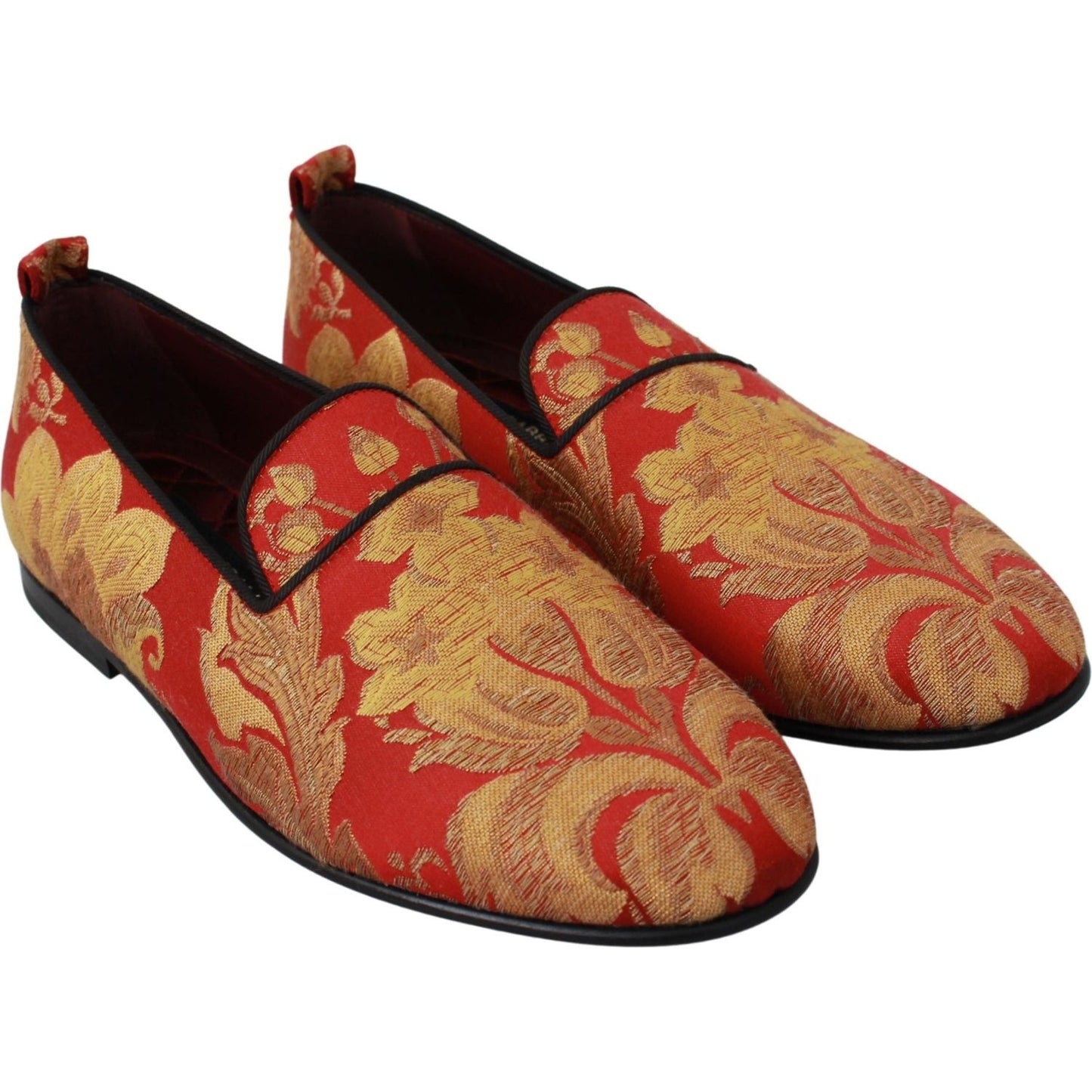 Dolce & Gabbana Red Gold Brocade Slippers Loafers Shoes