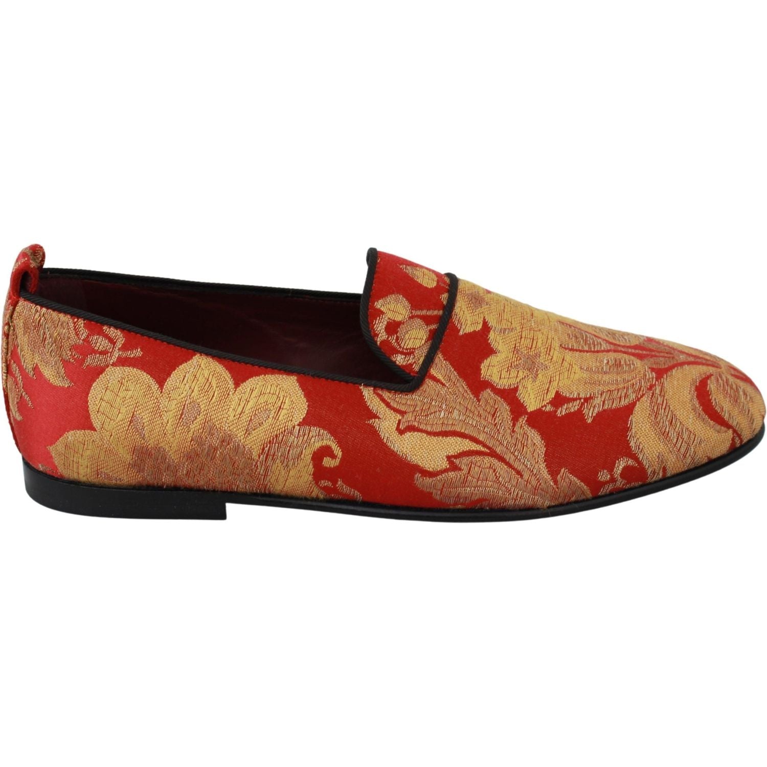 Dolce & Gabbana Red Gold Brocade Slippers Loafers Shoes