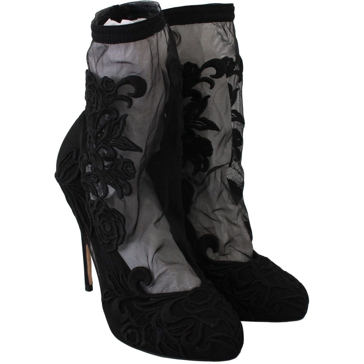 Dolce & Gabbana Black Roses Stilettos Booties Socks Shoes Shoes