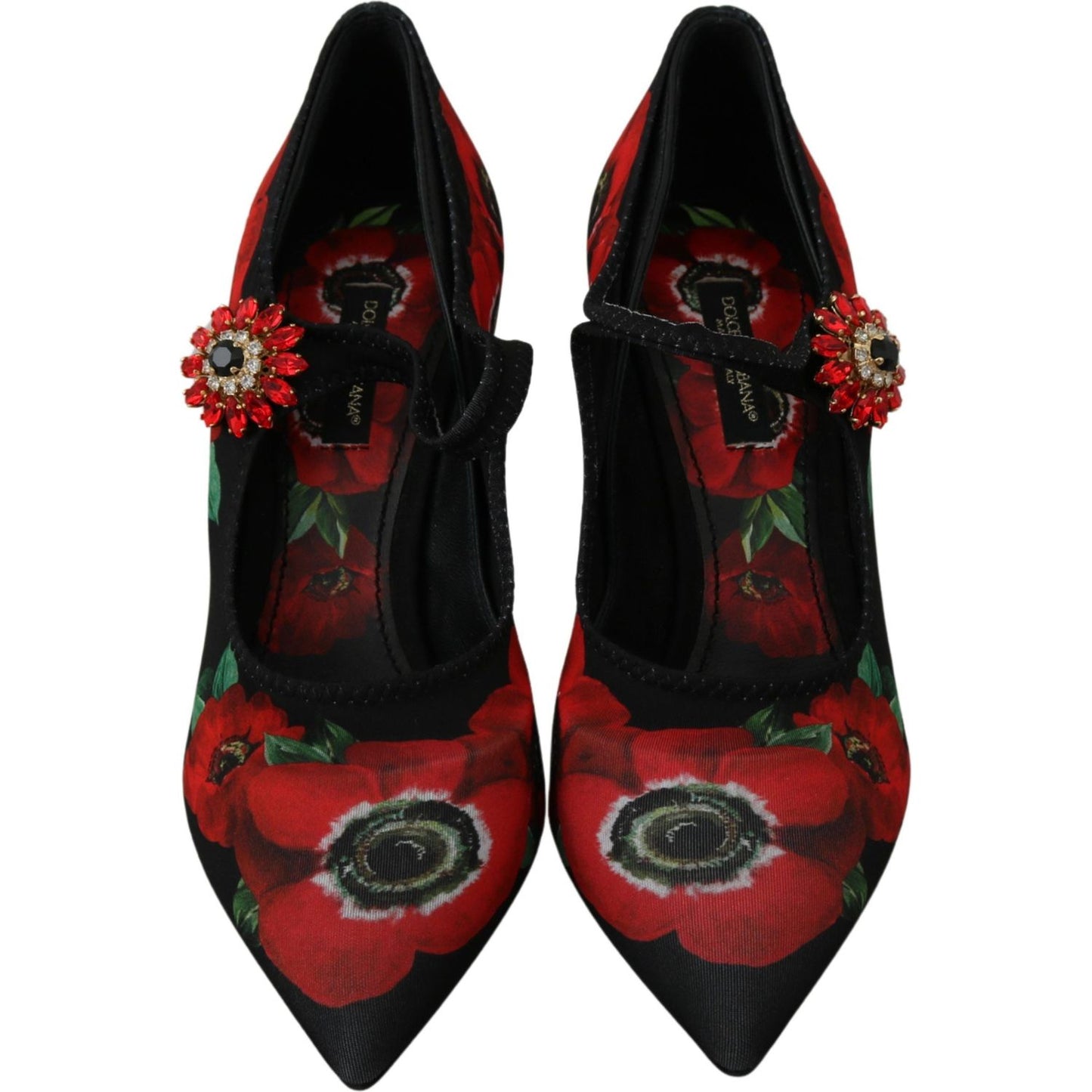 Dolce & Gabbana Black Red Floral Mary Janes Pumps Shoes Shoes
