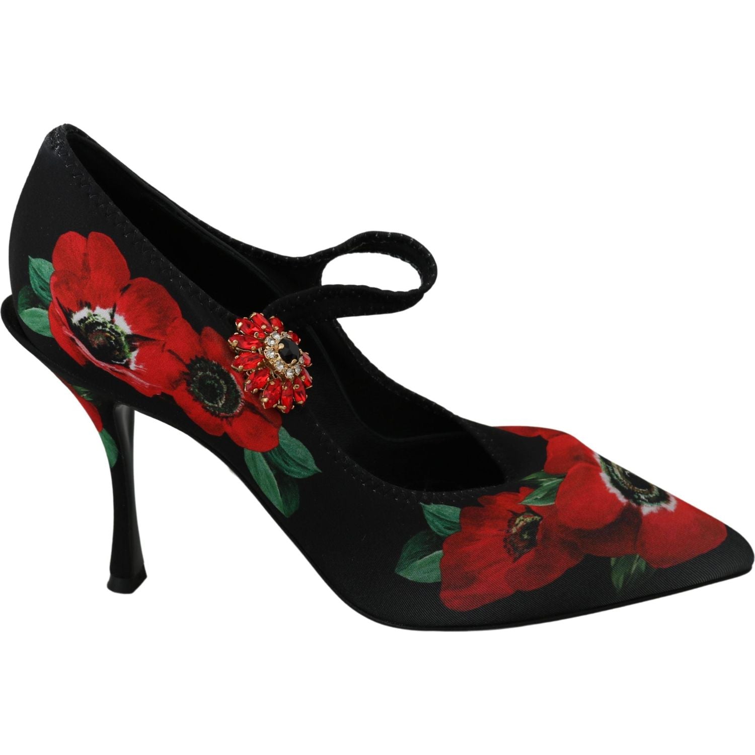 Dolce & Gabbana Black Red Floral Mary Janes Pumps Shoes