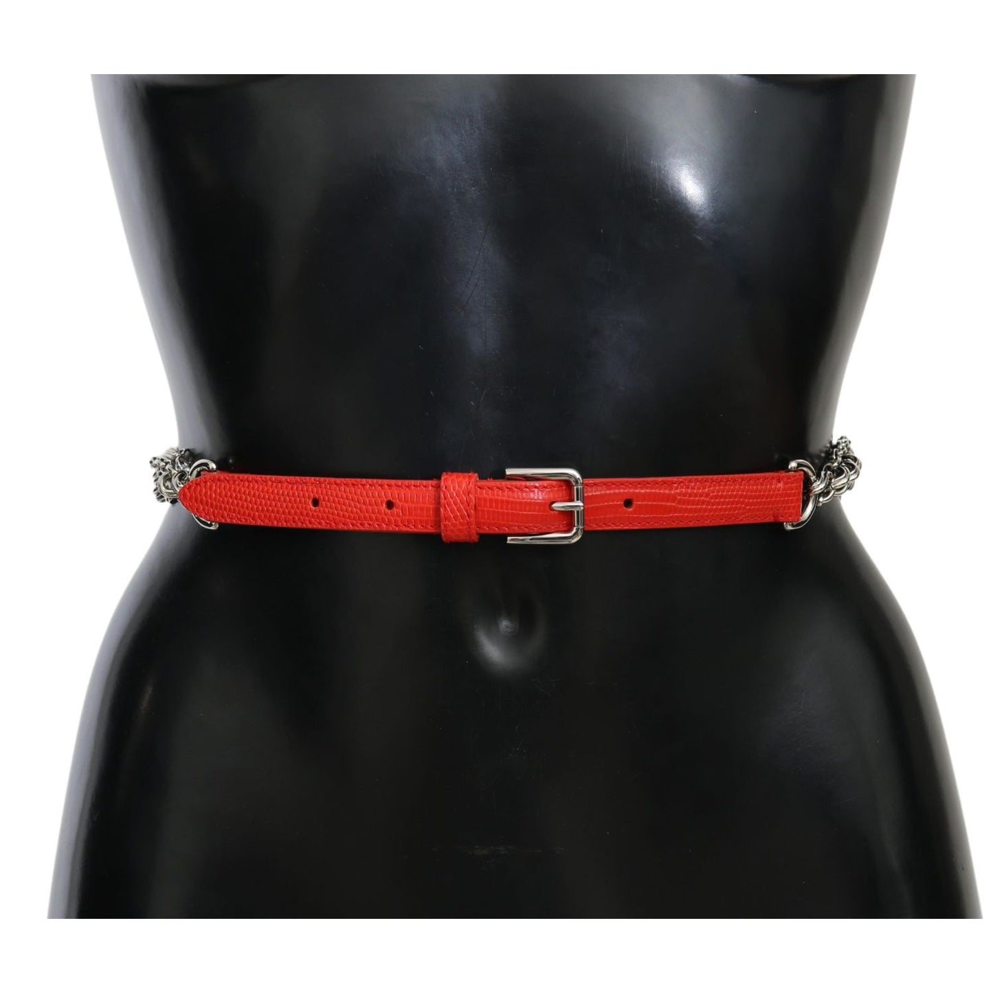 Dolce & Gabbana Red Leather Roses Floral Silver Waist Belt