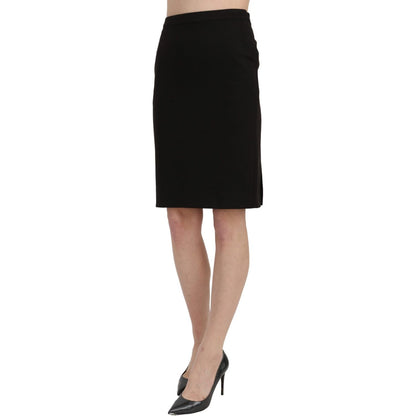 GF Ferre Black High Waist Pencil Cut Knee Length Formal Skirt