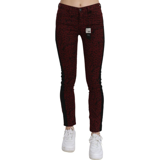 Costume National Dark Red Mid Waist Slim Fit Cotton Jeans