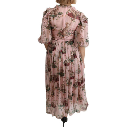 Dolce & Gabbana Pink Bengal Cat Print A-line Maxi Silk Dress