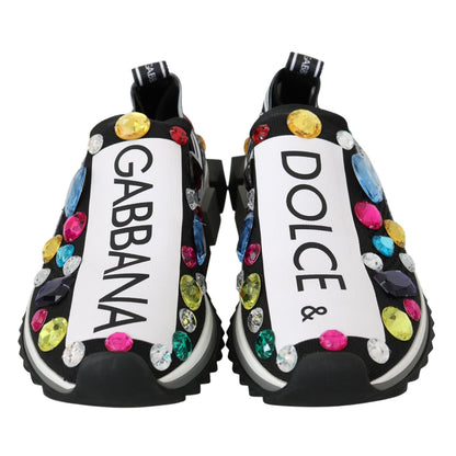 Dolce & Gabbana Black Multicolor Crystal Sneakers Shoes
