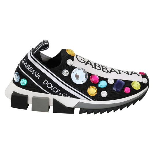 Dolce & Gabbana Black Multicolor Crystal Sneakers Shoes