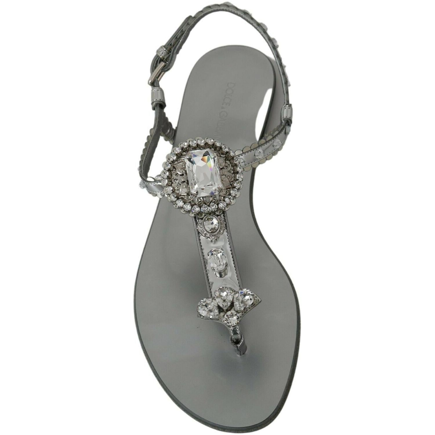 Dolce & Gabbana Silver Crystal Sandals Flip Flops Shoes