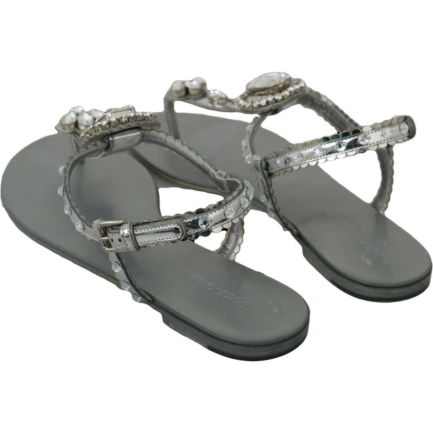 Dolce & Gabbana Silver Crystal Sandals Flip Flops Shoes