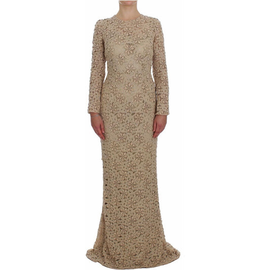 Dolce & Gabbana Beige Floral Lace Sheath Maxi Dress