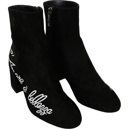 Dolce & Gabbana Black Suede L'Amore E'Bellezza Boots Shoes