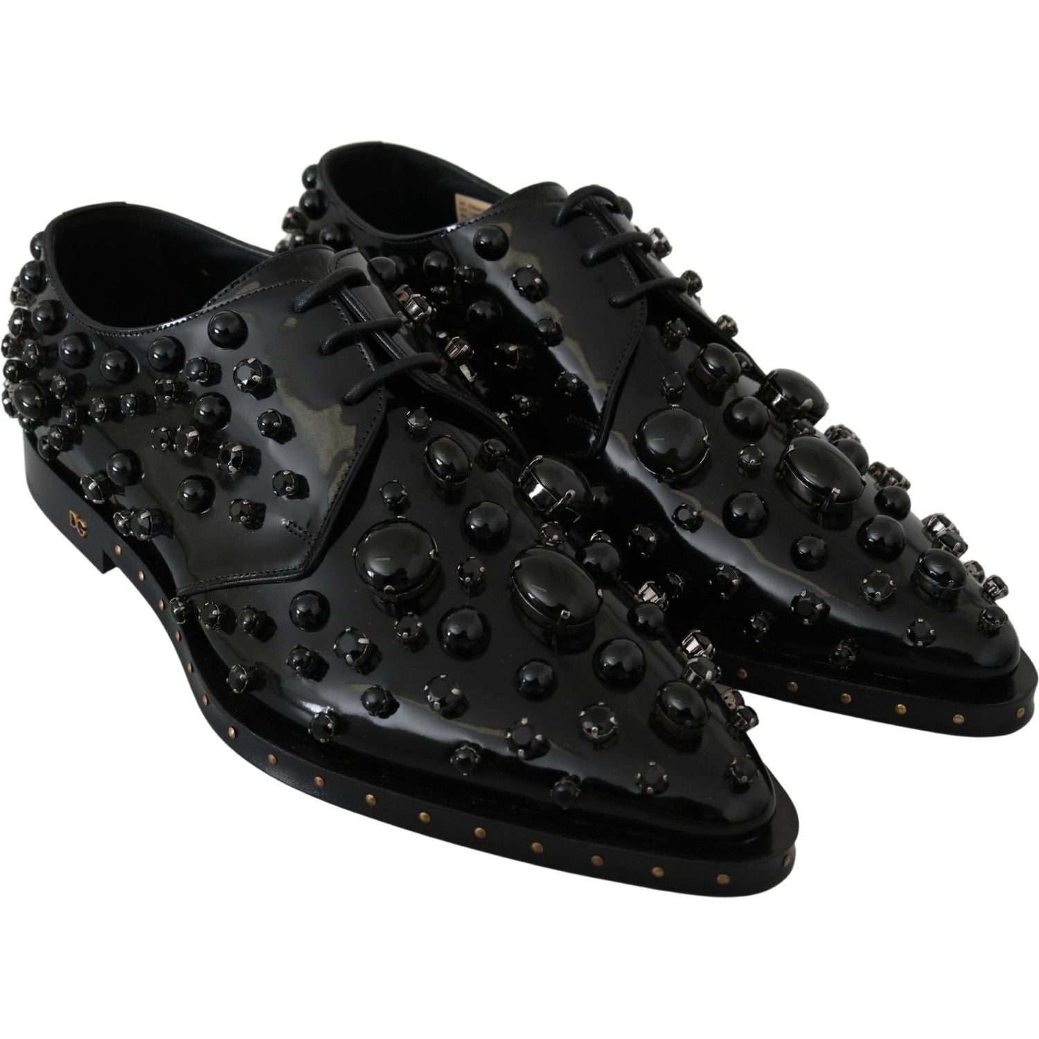 Dolce & Gabbana Black Leather Crystals Dress Broque Shoes