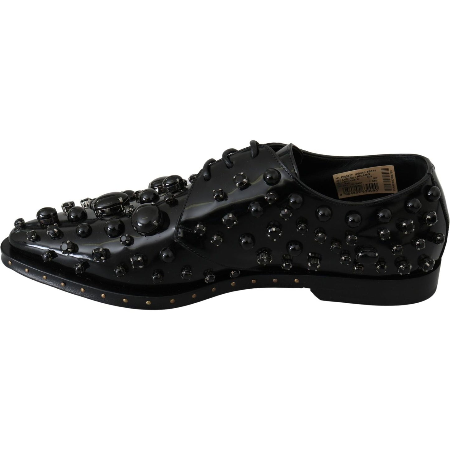 Dolce & Gabbana Black Leather Crystals Dress Broque Shoes