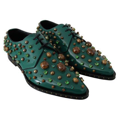Dolce & Gabbana Green Leather Crystal Dress Broque Shoes