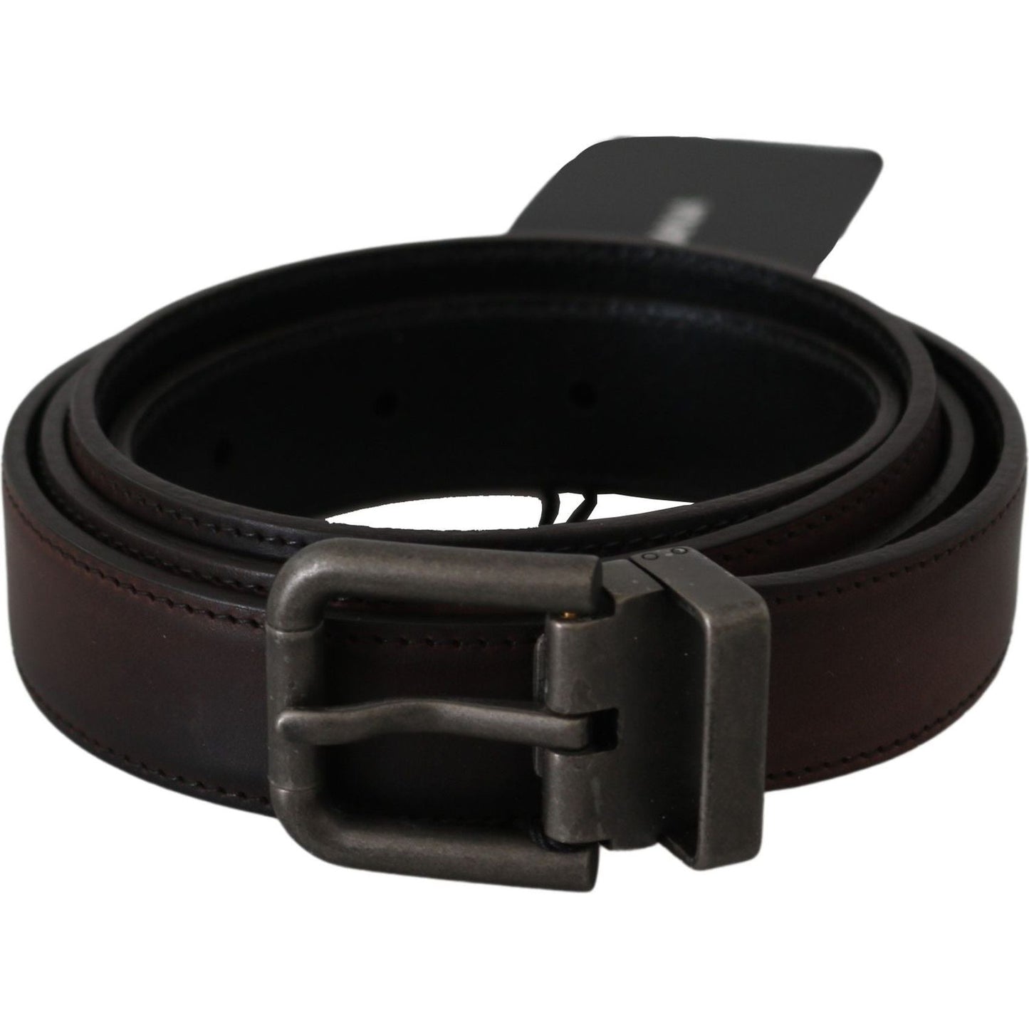Dolce & Gabbana Solid Brown Leather Gray Buckle Belt Belt