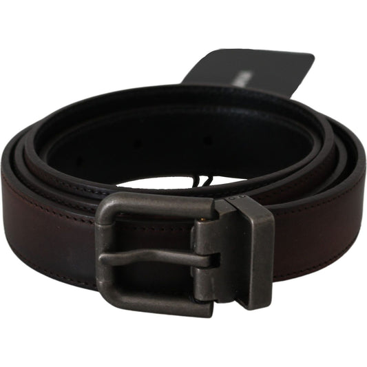 Dolce & Gabbana Solid Brown Leather Gray Buckle Belt Belt