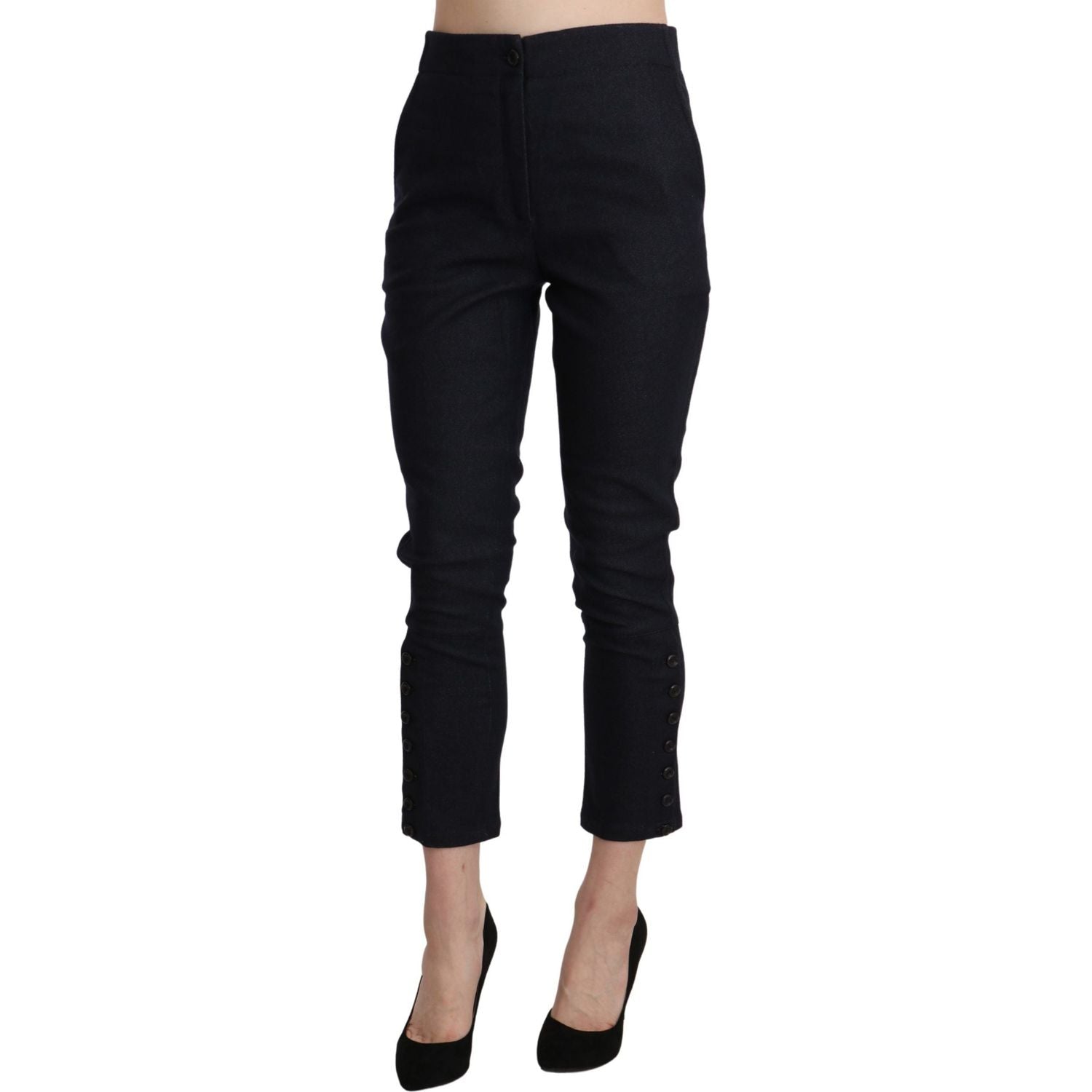 Ermanno Scervino Black High Waist Capri Cropped Cotton Pants