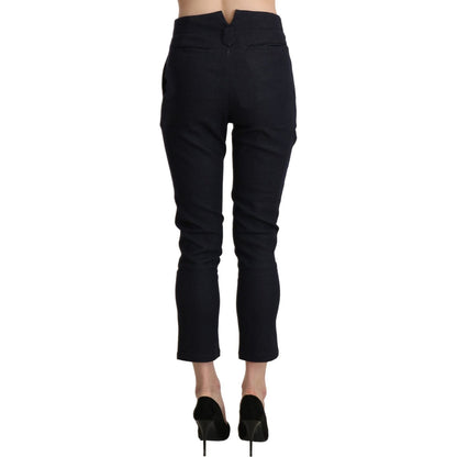 Ermanno Scervino Black High Waist Capri Cropped Cotton Pants Jeans & Pants