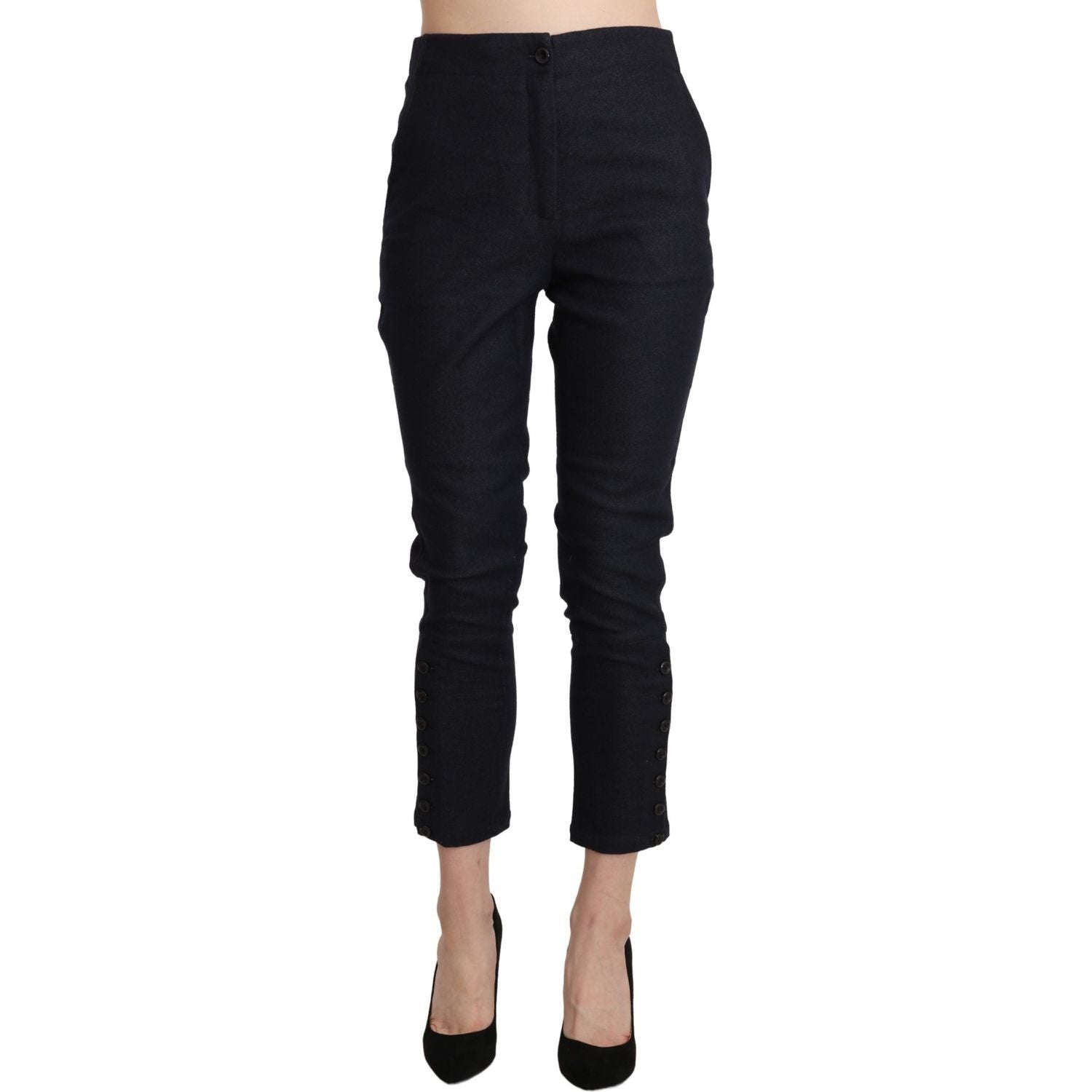 Ermanno Scervino Black High Waist Capri Cropped Cotton Pants