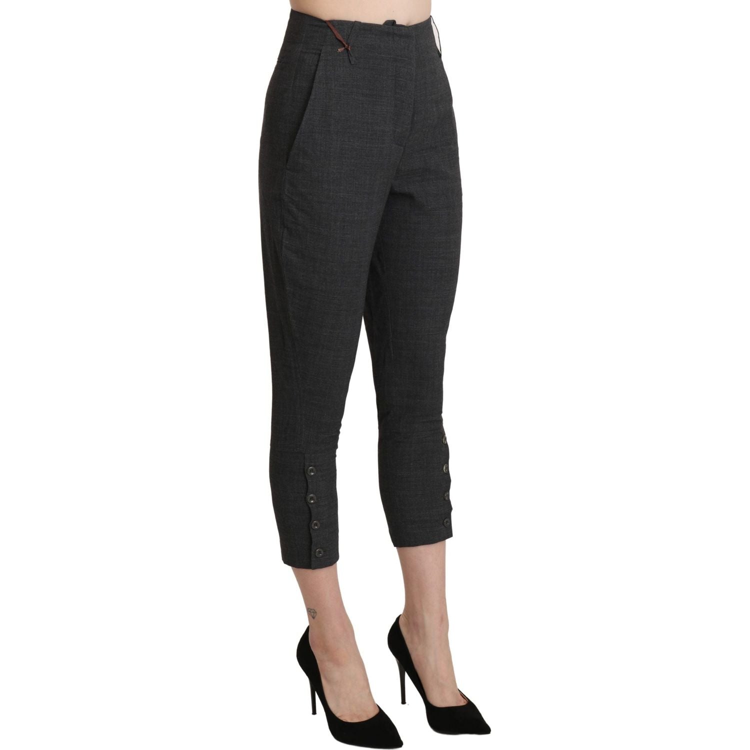 Ermanno Scervino Gray High Waist Capri Cropped Cotton Pants
