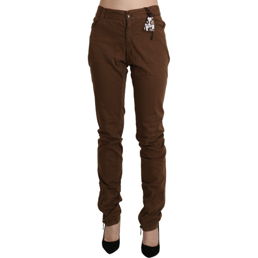 Ermanno Scervino Brown High Waist Skinny Trouser Cotton Pants