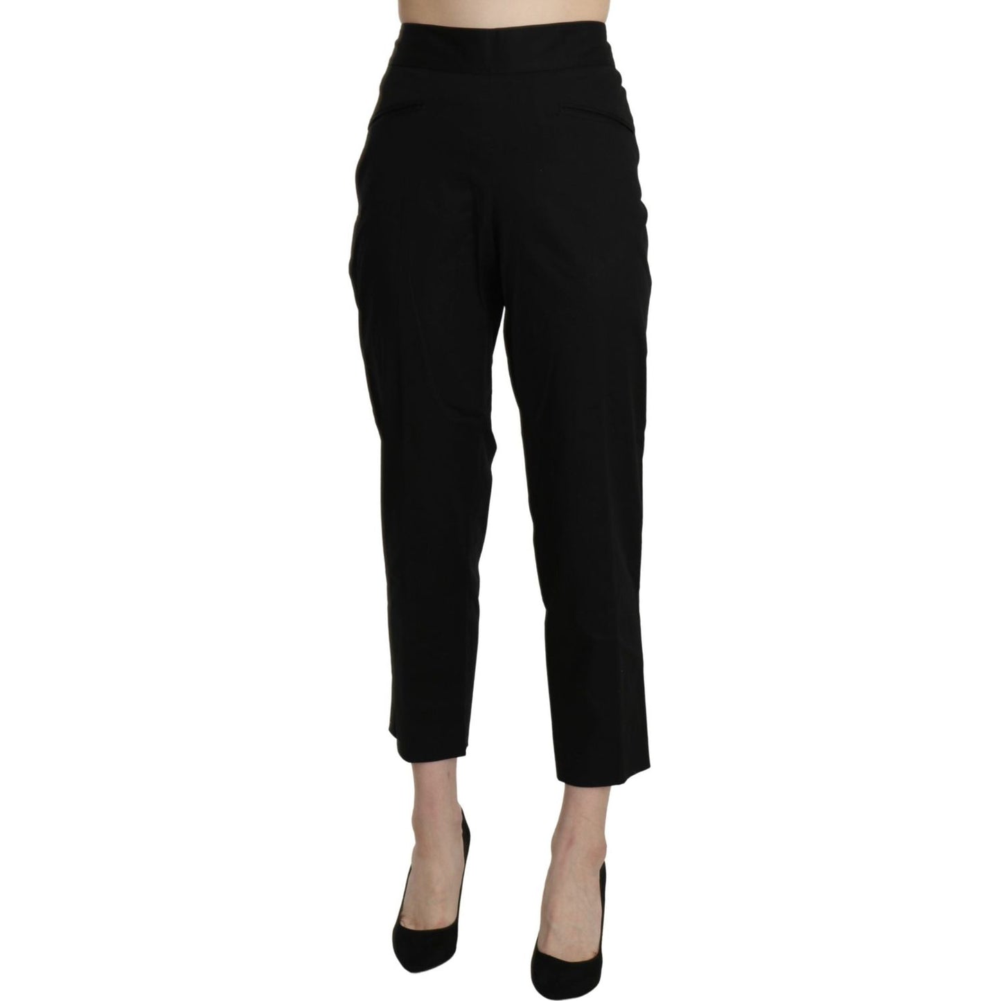 BENCIVENGA Black High Waist Straight Cropped Dress Pants Jeans & Pants