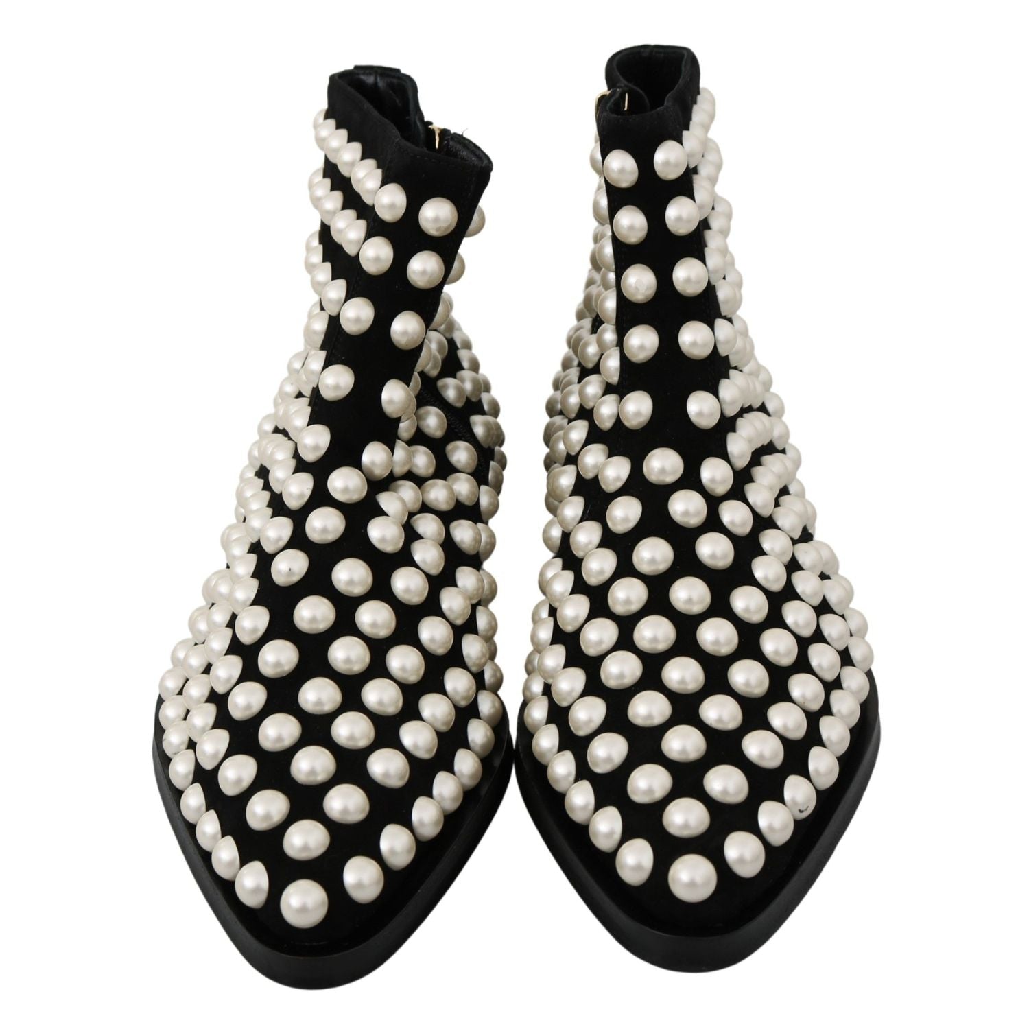 Dolce & Gabbana Black Suede Pearl Studs Boots Shoes