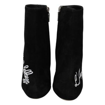 Dolce & Gabbana Black Suede L'Amore E'Bellezza Boots Shoes