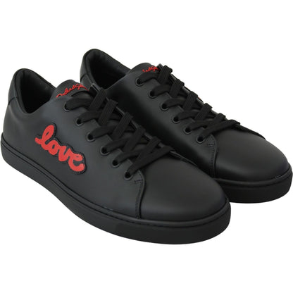 Dolce & Gabbana Black Leather Love Heart Sneakers Womens Shoes