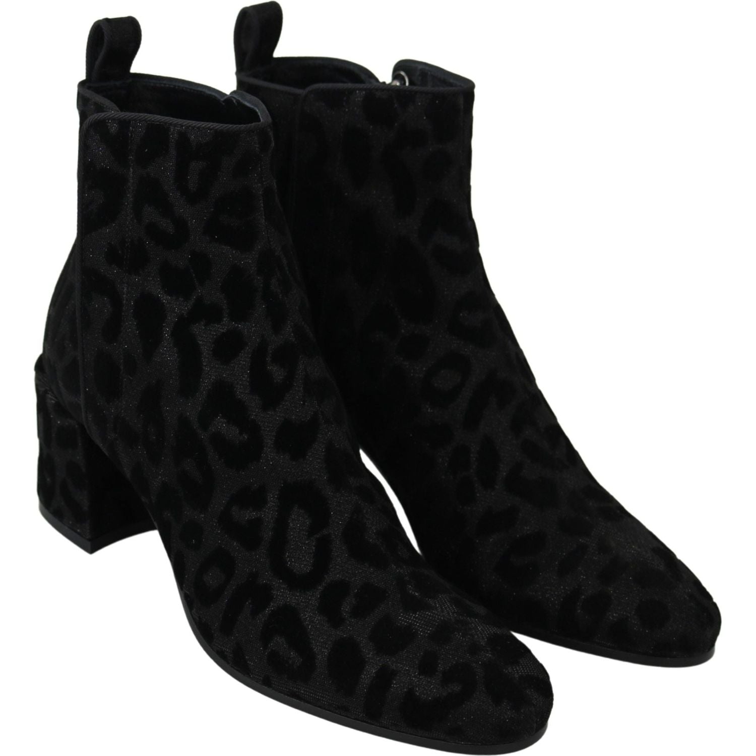 Dolce & Gabbana Black Leopard Short Boots Zipper Shoes