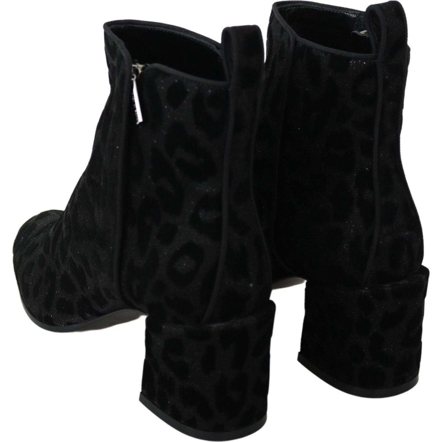 Dolce & Gabbana Black Leopard Short Boots Zipper Shoes