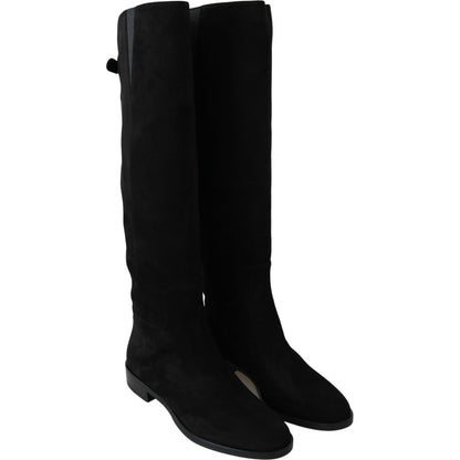 Dolce & Gabbana Black Suede Knee High Flat Boots Shoes