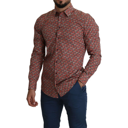 Dolce & Gabbana Red Printed Knight Formal Dress MARTINI Shirt