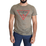 Guess Chic Brown Cotton Stretch Tee Guess Slate Gray