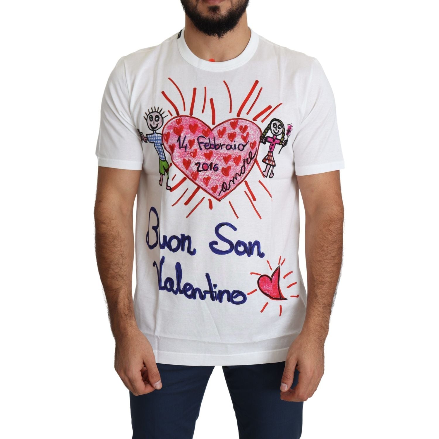 Dolce & Gabbana White Saint Valentine Hearts Print Men  T-shirt