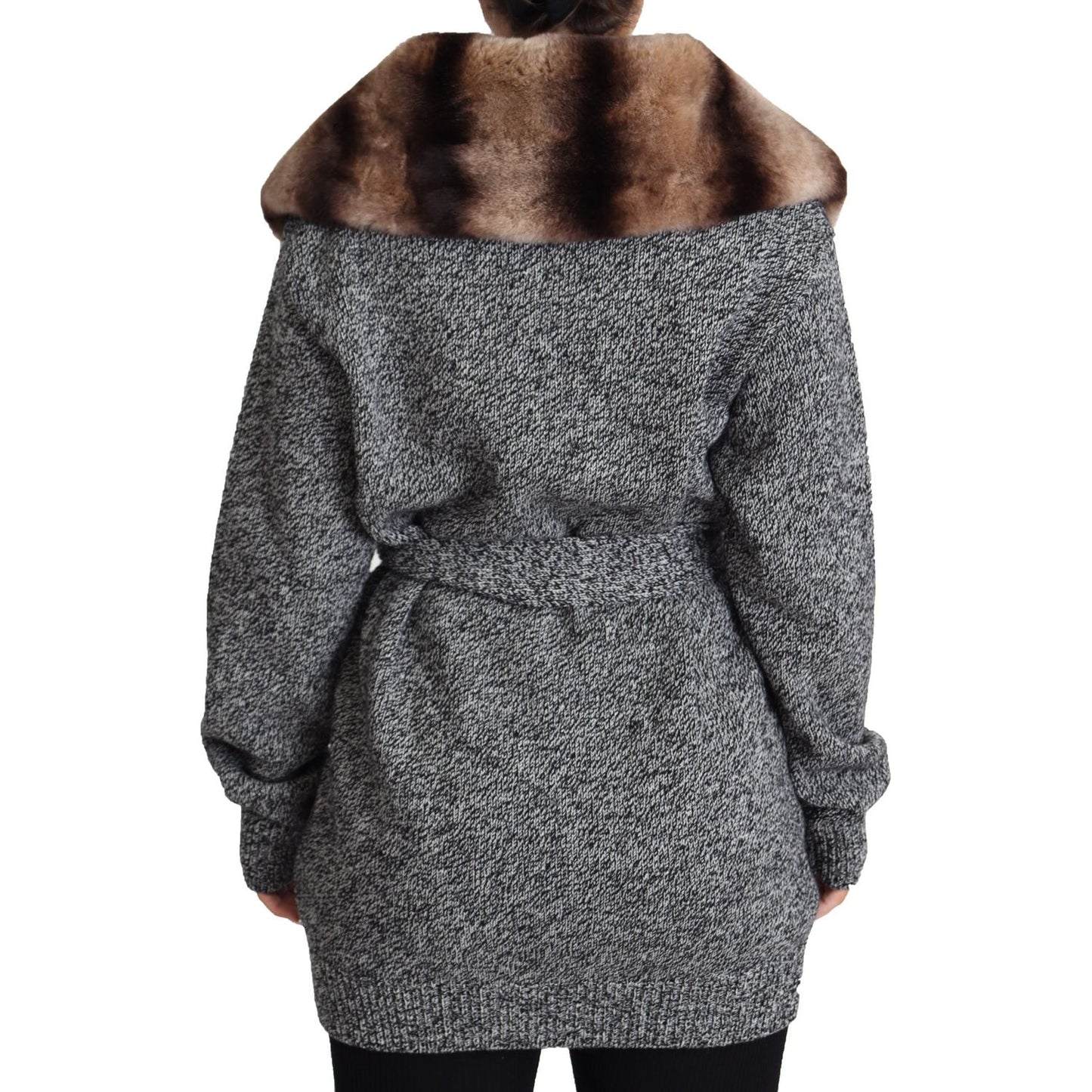 Dolce & Gabbana Gray Cardigan Fur Coat Cashmere Jacket
