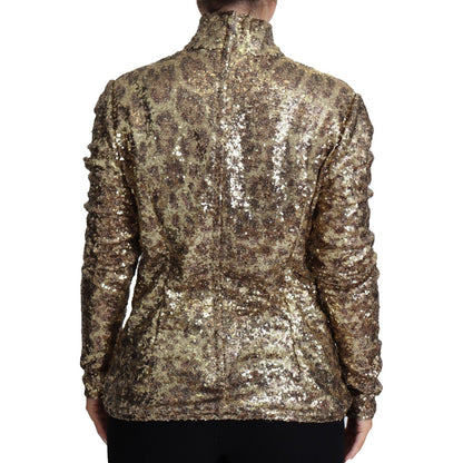 Dolce & Gabbana Brown Leopard Fit Turtleneck Sequin Sweater
