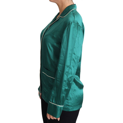 Dolce & Gabbana Green Pyjama Blouse Silk Lounge Sleepwear Top