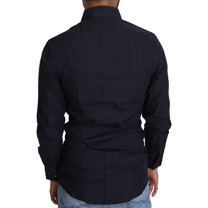 Dolce & Gabbana Navy Blue Cotton Formal Dress Shirt