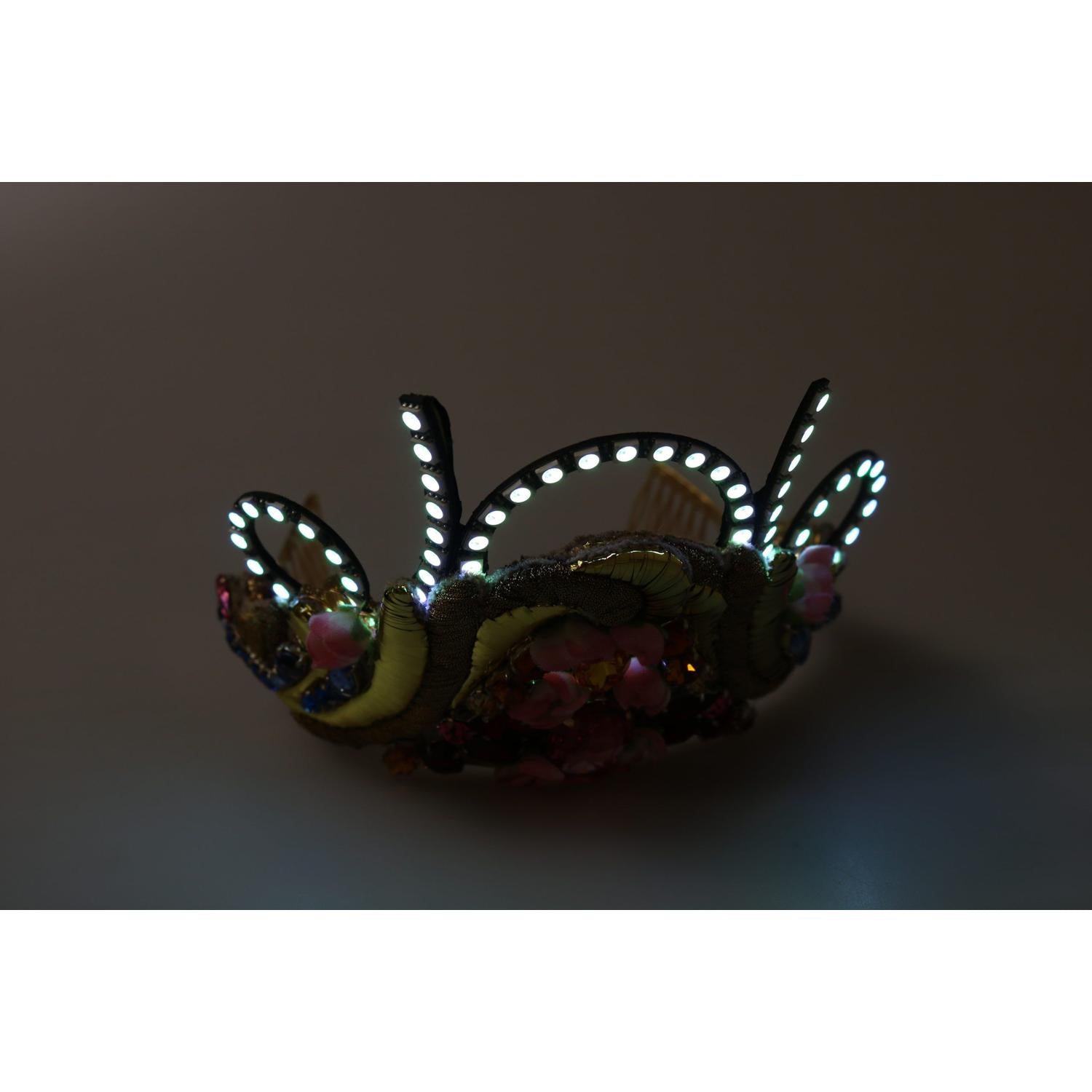 Dolce & Gabbana Gold Brass Floral Crystals LED Lights Crown Tiara Diadem