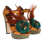 Dolce & Gabbana Orange Leather Crystal Platform Sandal Shoes LA1119-36