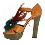 Dolce & Gabbana Orange Leather Crystal Platform Sandal Shoes LA1119-36