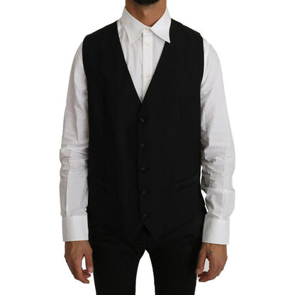Dolce & Gabbana Black Solid Wool Silk Vest