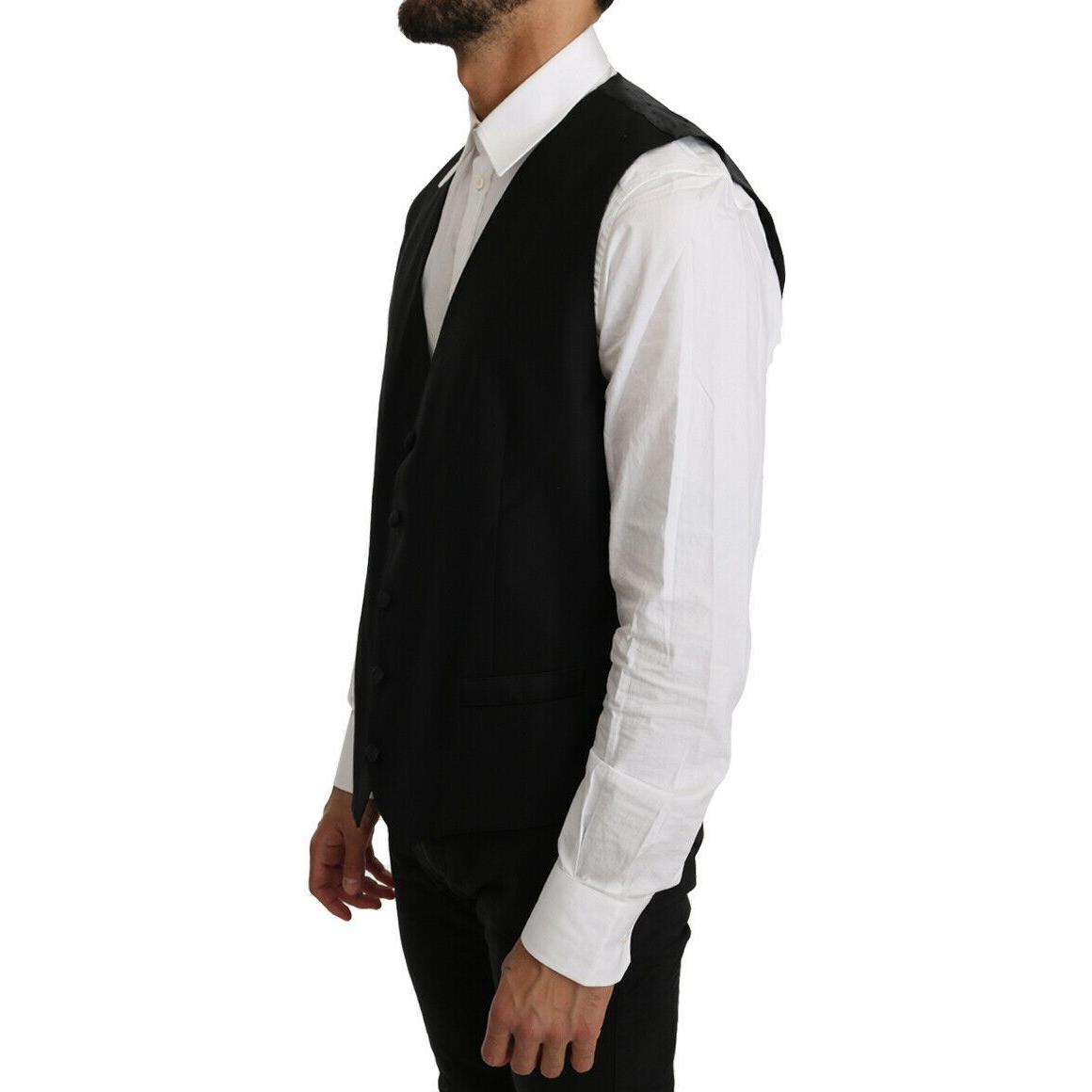 Dolce & Gabbana Black Solid Wool Silk Vest